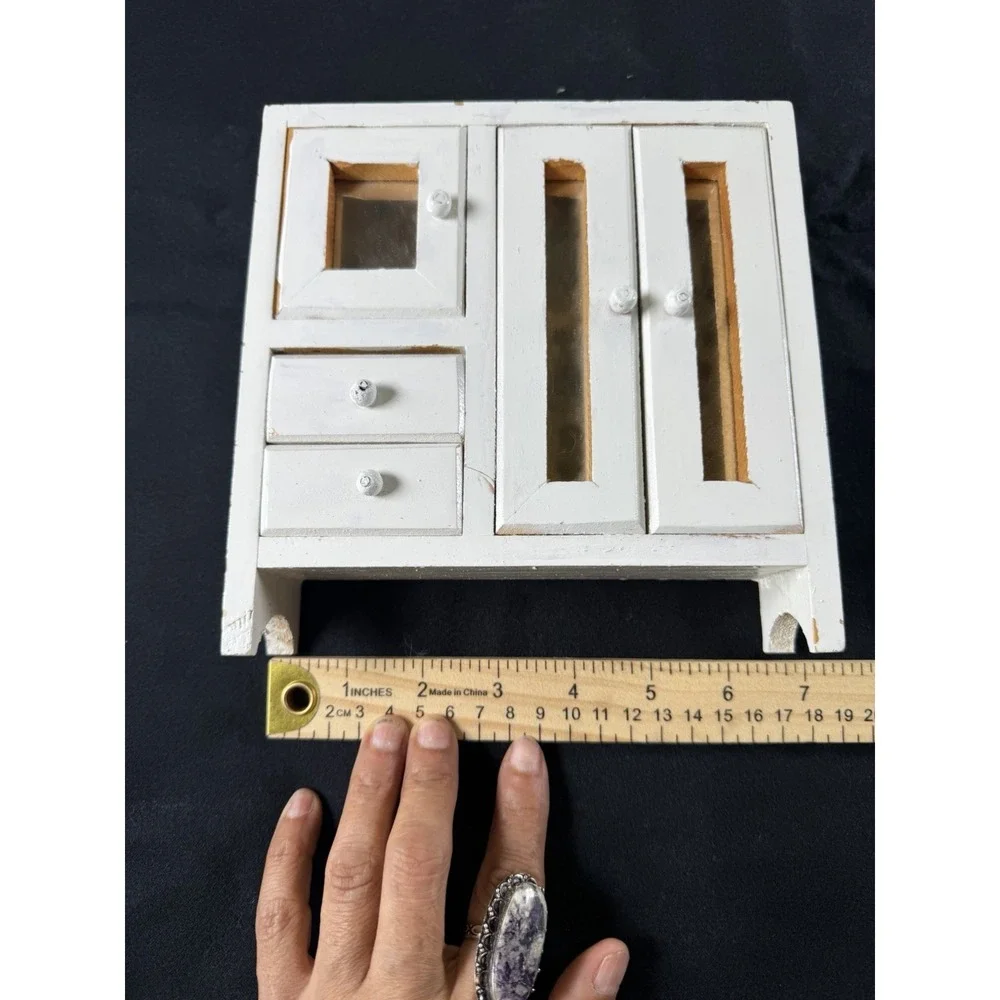 Vintage Dollhouse Miniature Wardrobe Wooden Doors Drawers Mirror